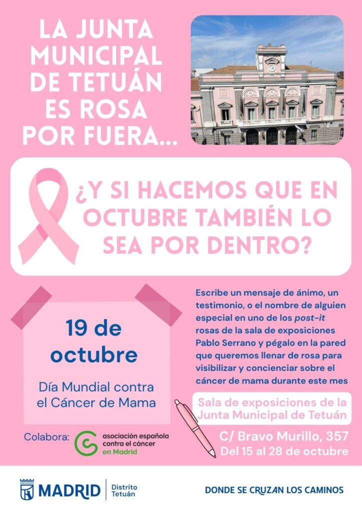 Cartel promocional de la acción llevada en la junta del distrito por el Día Mundial del Cáncer de Mama