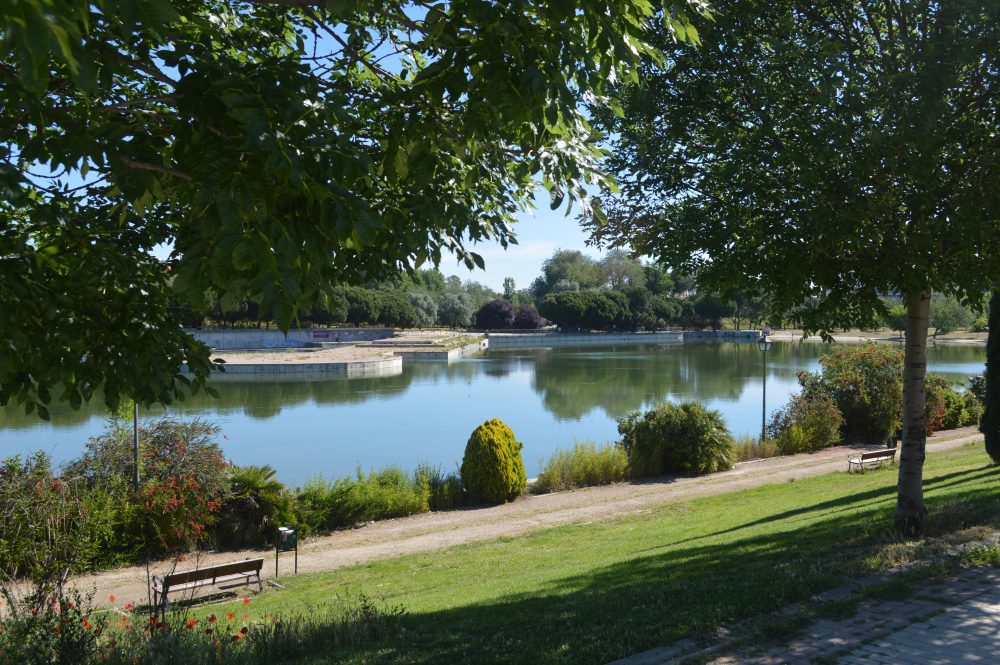 Vista del estanque del parque de Pradolongo