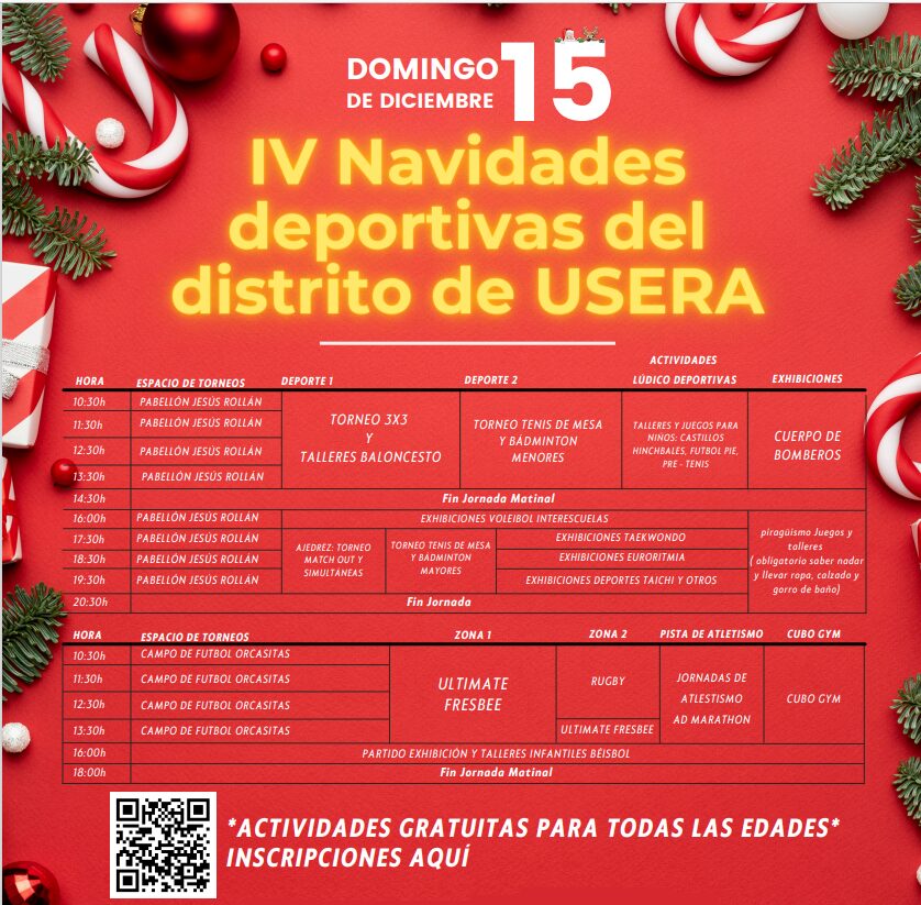 Horario de las actividades de las IV Navidades deportivas