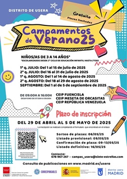 Cartel con la información de los campamentos urbanos de verano