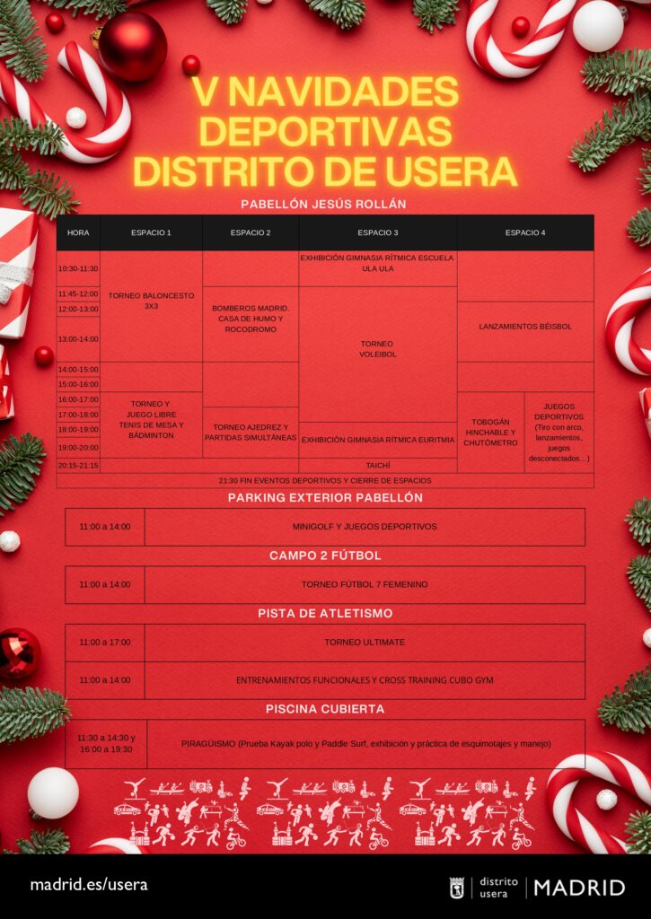Calendario con el horarios de los deportes 