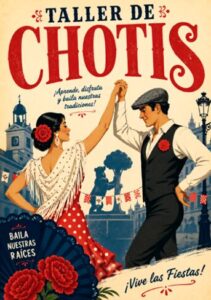 Cartel del taller de chotis en la plaza Romana (Moscardó, Usera)