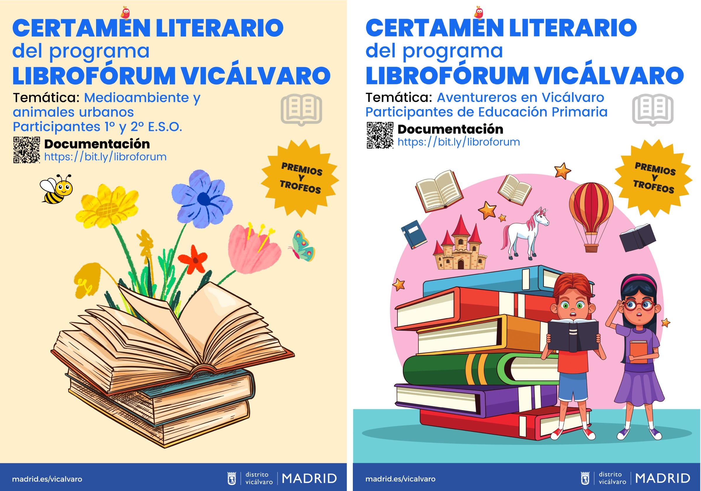 carteles de las dos categorías del Certamen Literario del Librofórum Vicálvaro