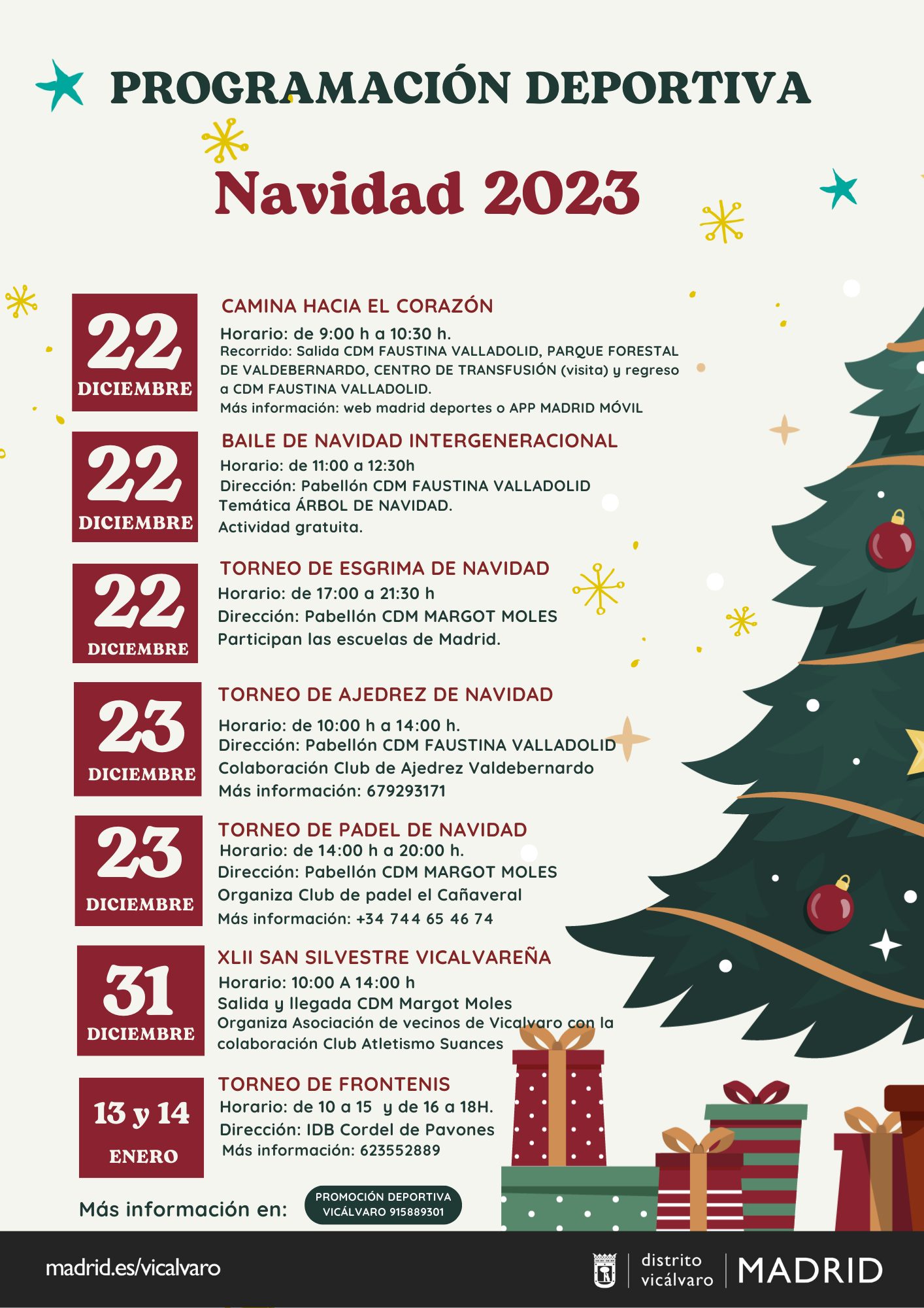 Cartel de Navidad y deportes en Vicálvaro