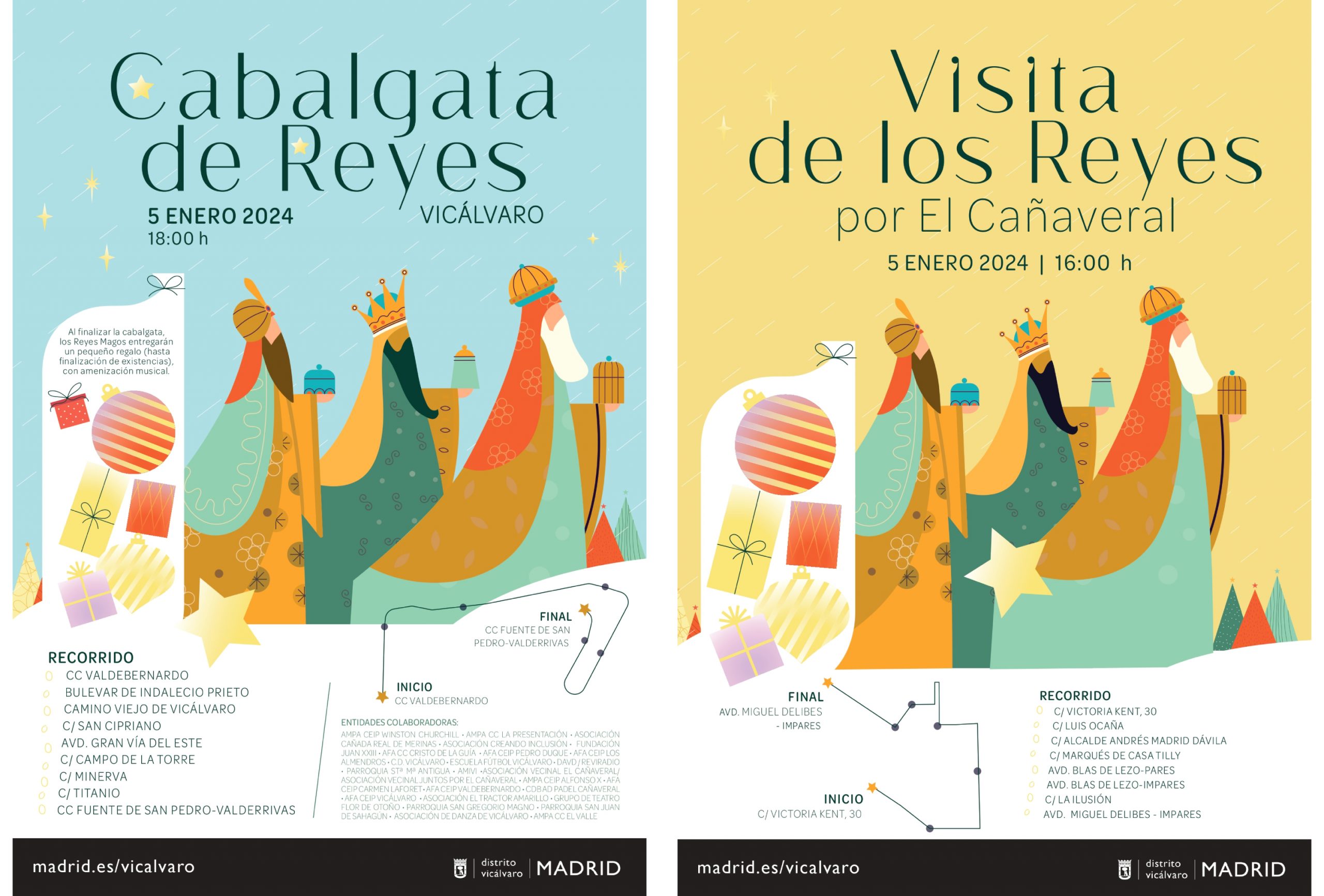 carteles de la cabalgata de Reyes de Vicálvaro y la visita por El Cañaveral 2024