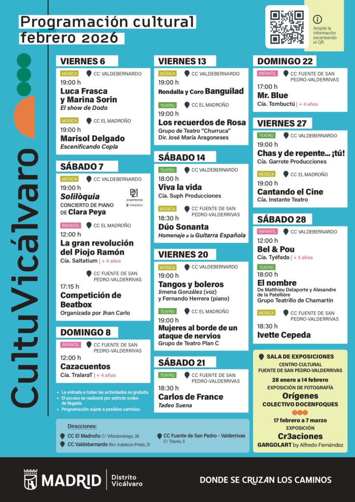 Cartel con la programación cultural de febrero