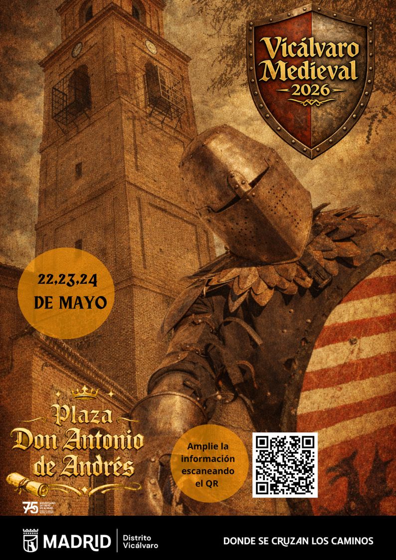 Imagen de un guerrero medieval con la iglesia de Santa María la Antigua de fondo