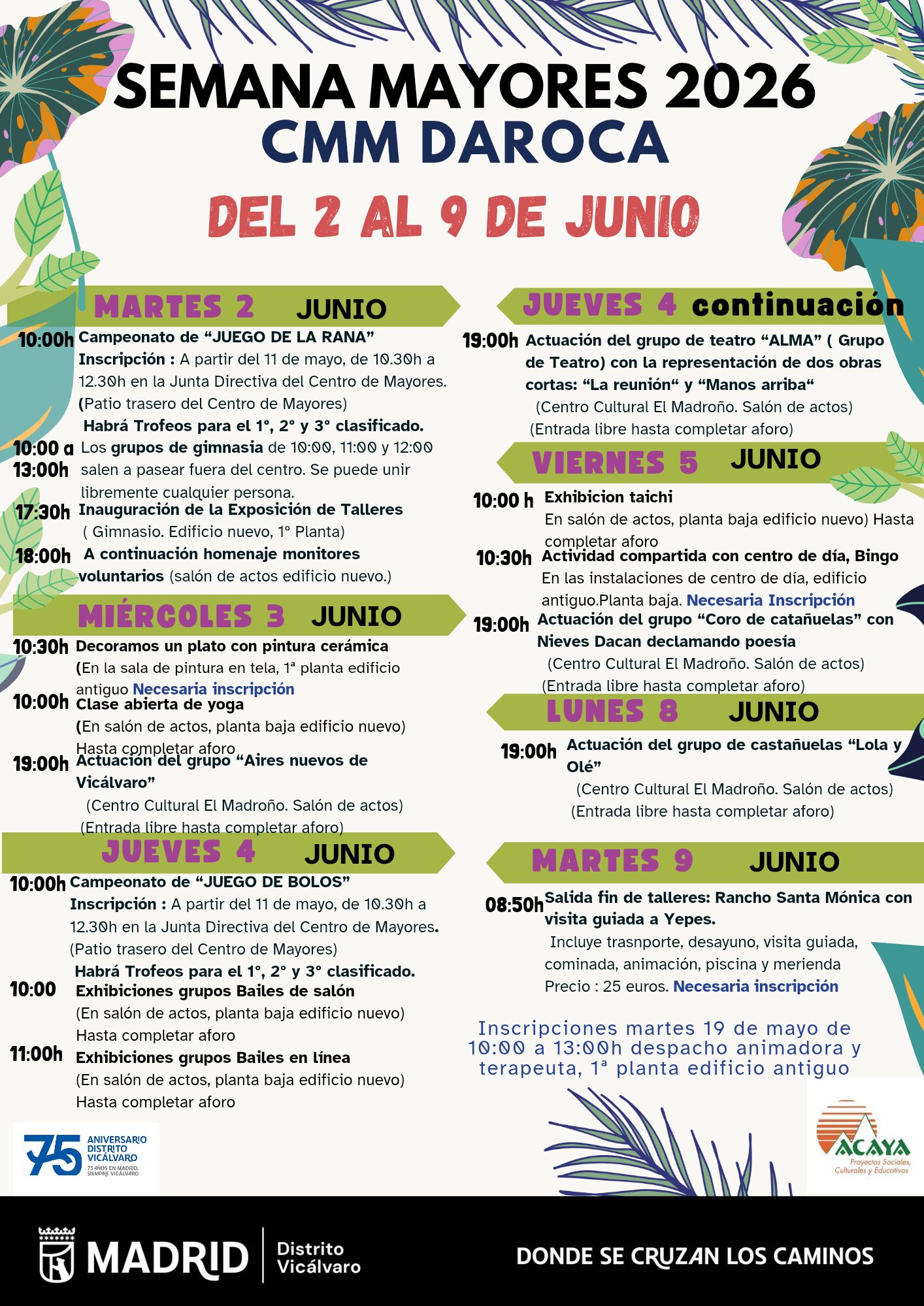 Programación de la Semana del Mayor 2026 Vicálvaro