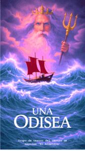 Cartel Una Odisea con el dibujo de un barco en una tempestad