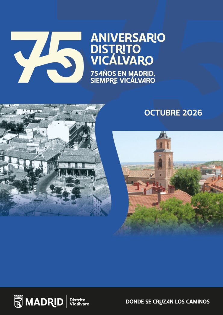 Cartel azul con dos fotos de Vicálvaro