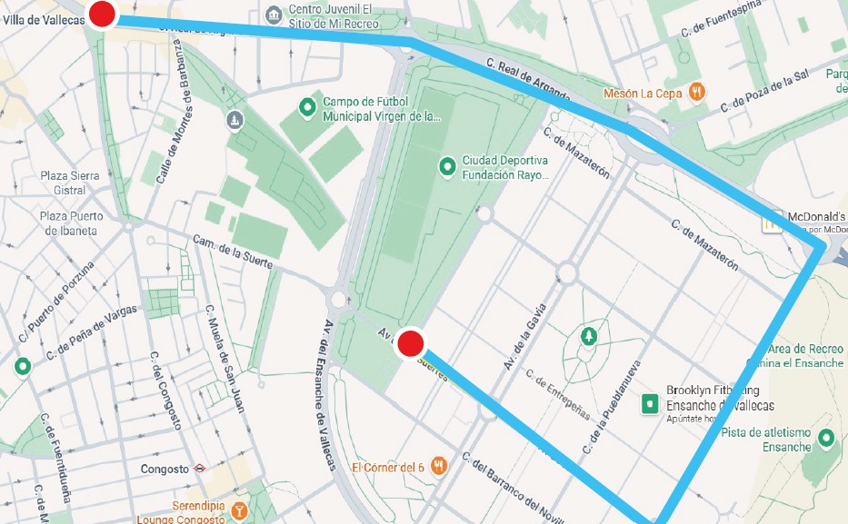 Plano del recorrido de la Cabalgata de Reyes de Villa de Vallecas