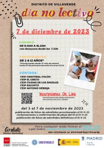 Cartel `Días sin cole´ en Villaverde para el 7 de diciembre