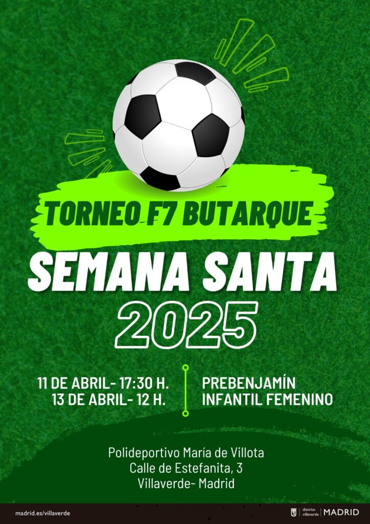 Cartel del torneo de fútbol 7 de semana santa de color verde con una pelota