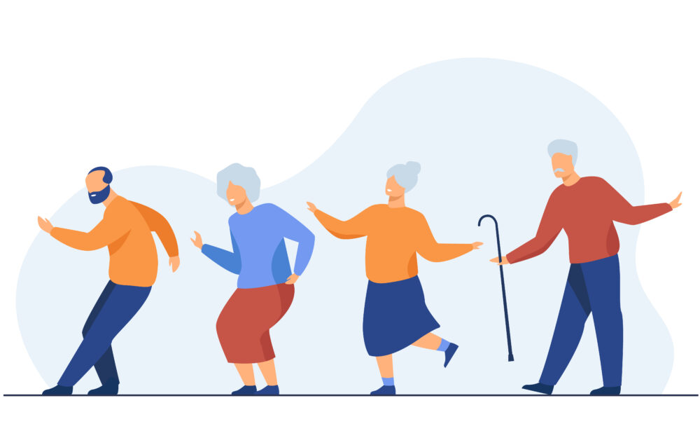 Ilustración de personas mayores bailando