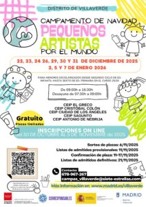 Cartel del campamento de navidad con garabatos infantiles rodeando la información
