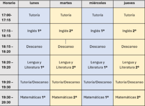 Calendario con horarios y clases