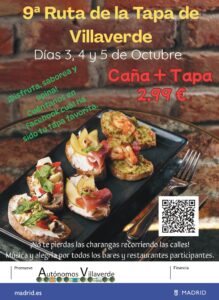 Cartel de la ruta de la tapa de Villaverde con una imagen de una tabla de comida