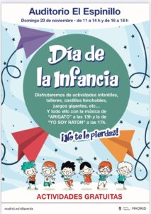 Cartel ilustrado del Día de la Infancia con niños pintados y aviones de papel