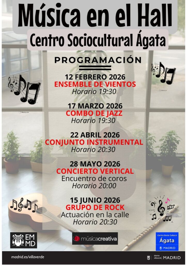 Cartel con la programación de Música en el Hall