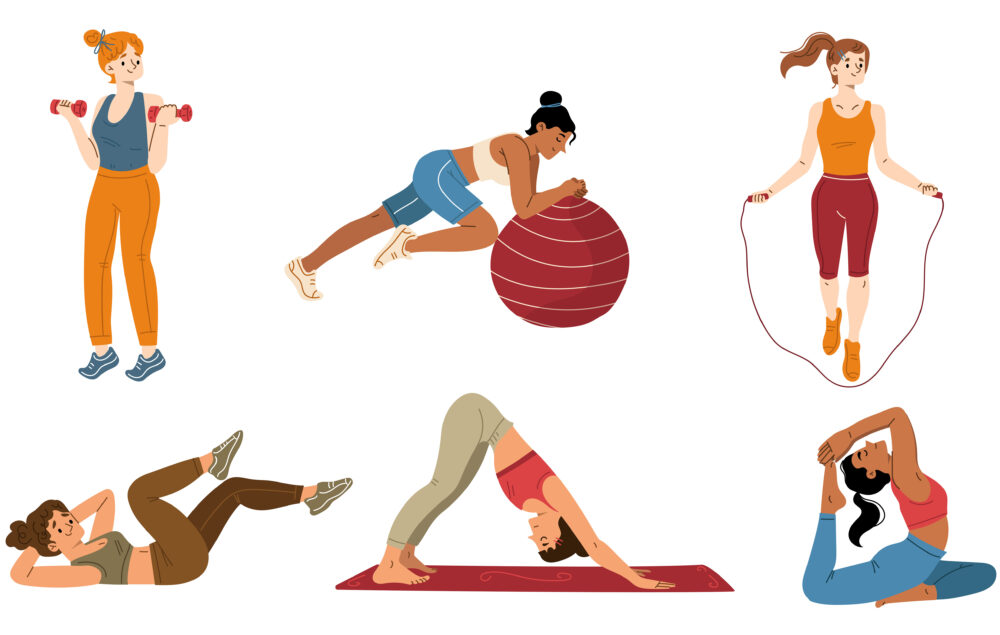 ilustraciones de mujeres haciendo deporte