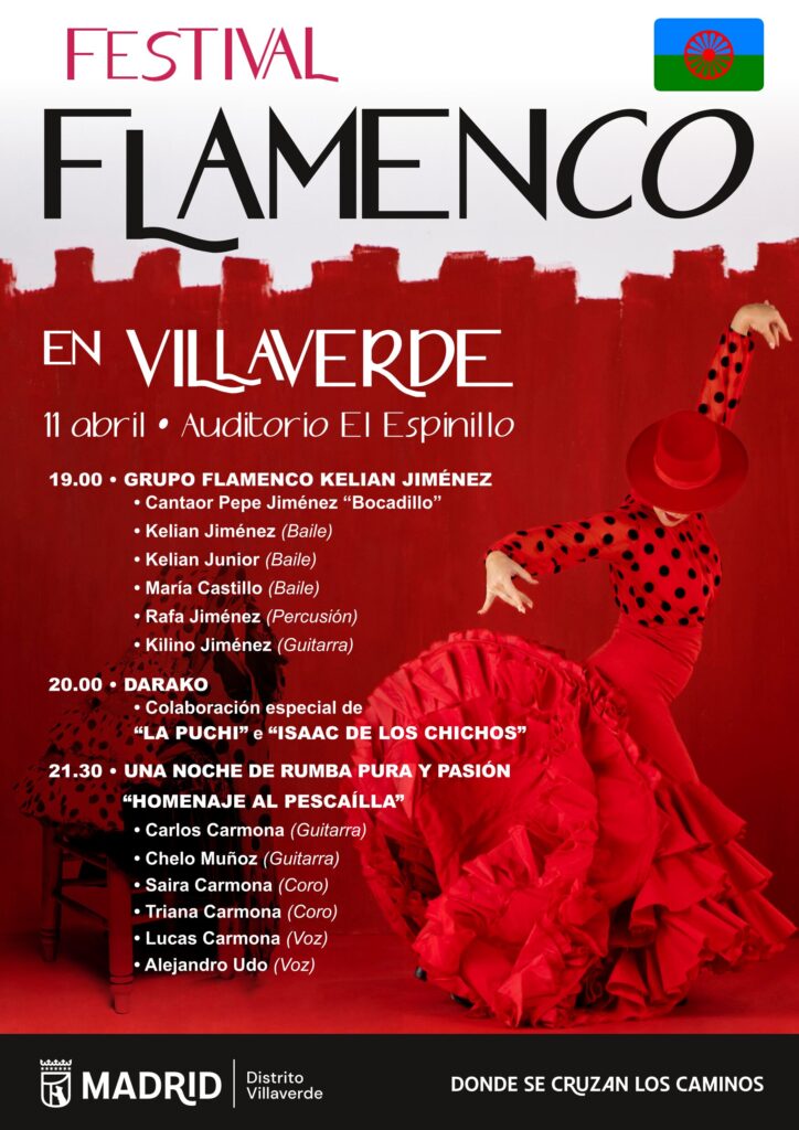 Cartel del Festival Flamenco de Villaverde con la imagen de una bailarina vestida con traje rojo