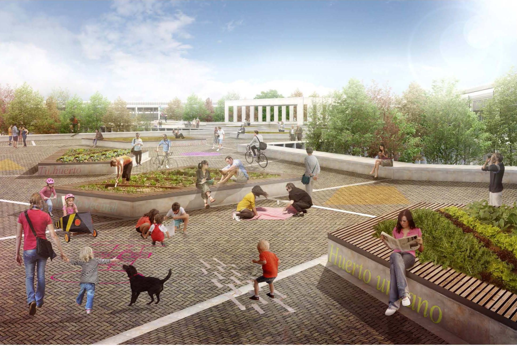 Simulación de la propuesta de plaza pública en el centro del edificio