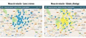 Mapas de la votación ciudadana con la ubicación y horarios de las urnas en la web de Decide Madrid 