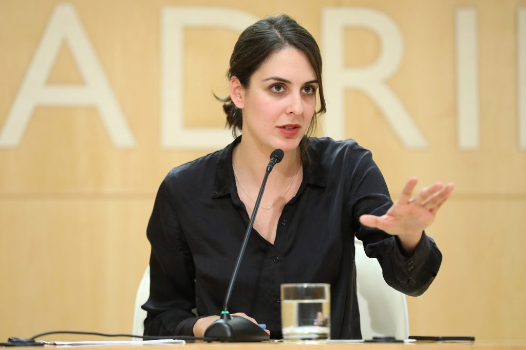 La portavoz del gobierno municipal, Rita Maestre, durante la rueda de prensa que ha tenido lugar tras la Junta de Gobierno