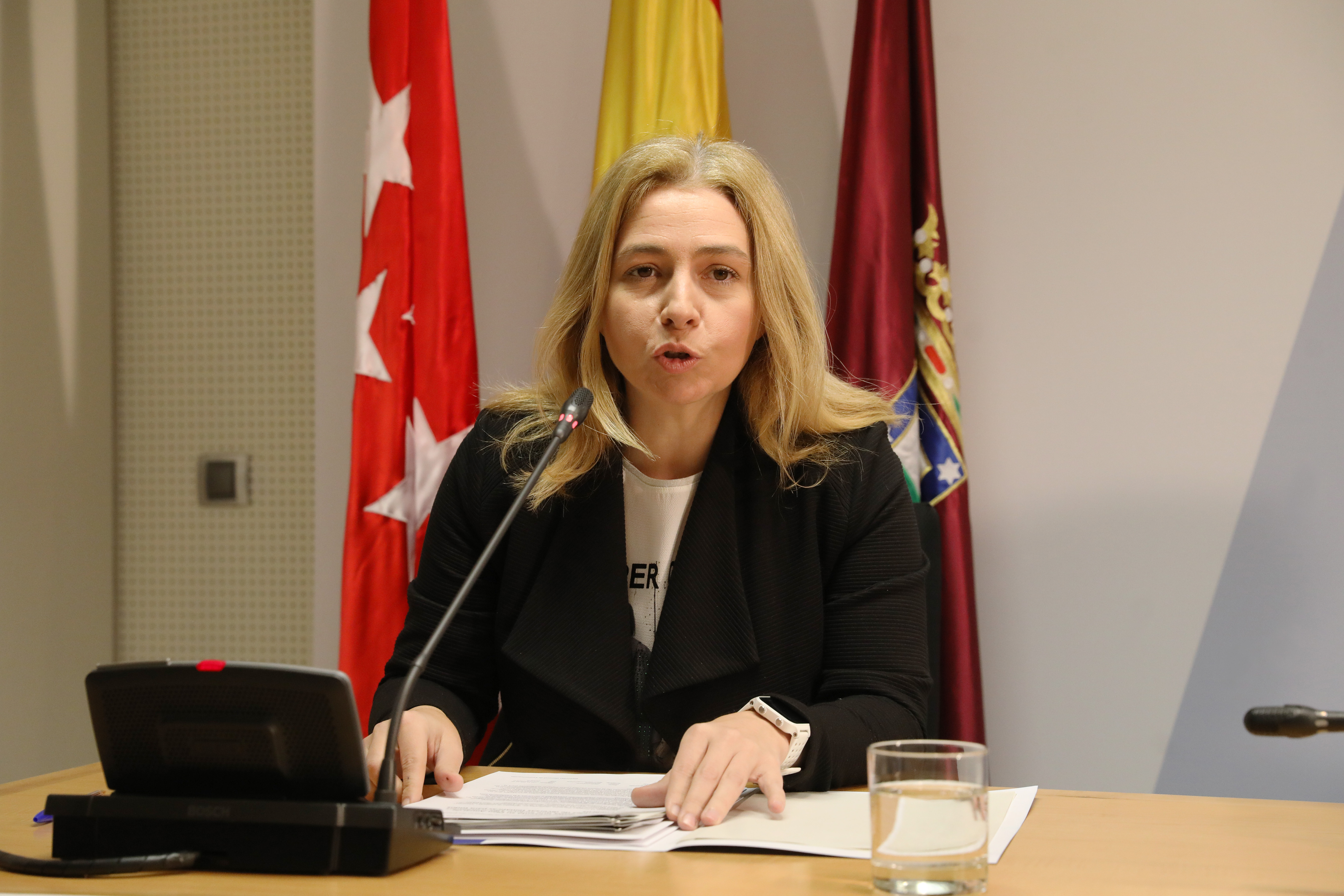 Inmaculada Sanz, portavoz municipal, durante la rueda de prensa posterior a la Junta de Gobierno, este jueves