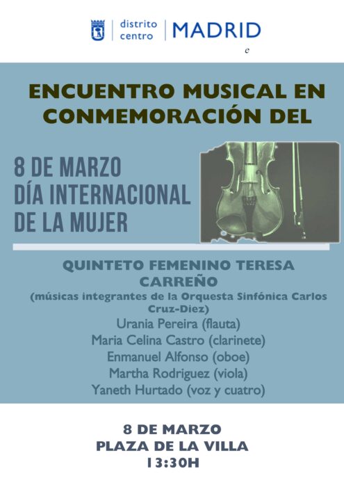Cartel Encuentro Musical. Día de la Mujer del distrito Centro