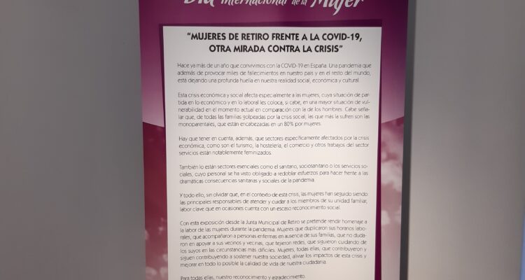 Cartel de la exposición `Mujeres de Retiro frente a la Covid-19, otra mirada contra la crisis
