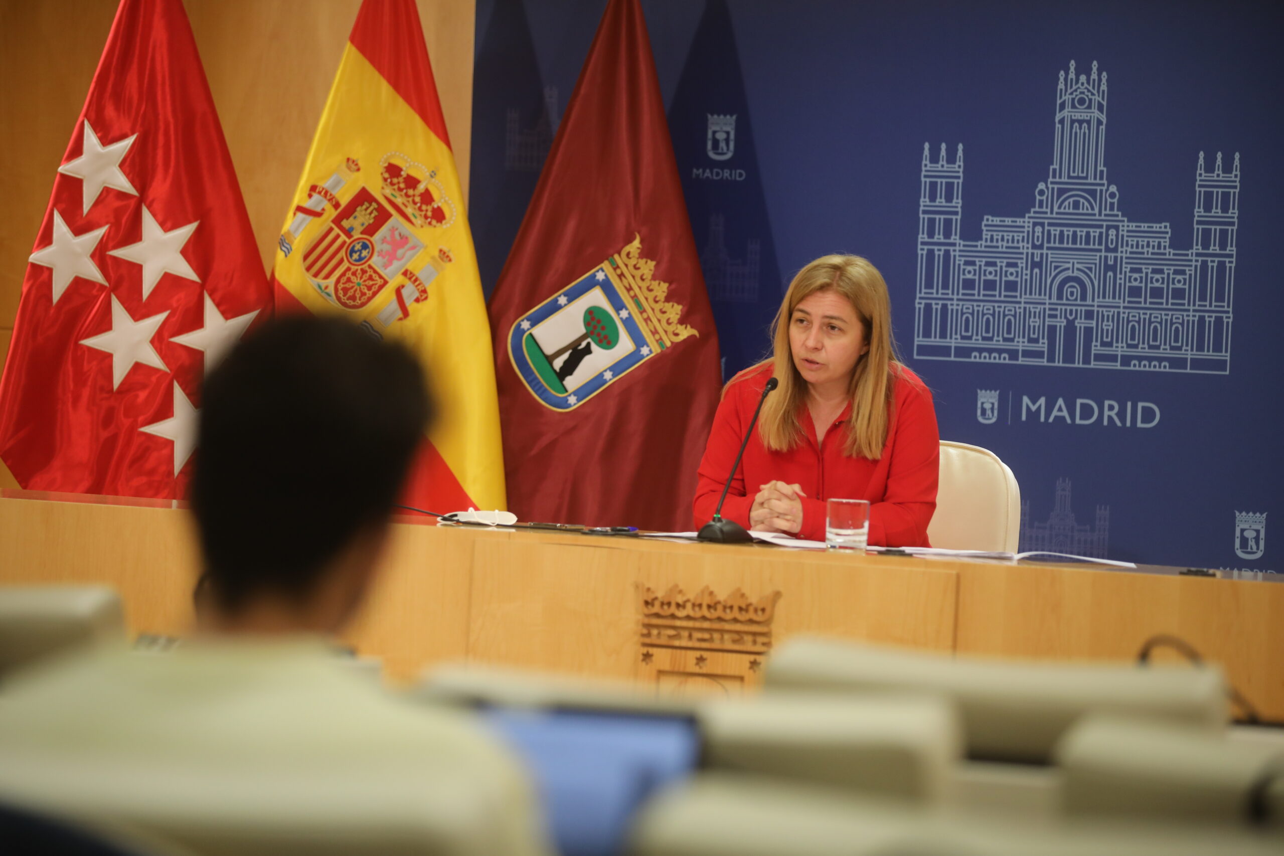Inmaculada Sanz, portavoz municipal, durante la rueda de prensa posterior a la Junta de Gobierno, este jueves