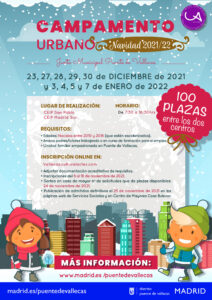 Cartel del campamento urbano Navidad 2021-2022 en Puente de Vallecas