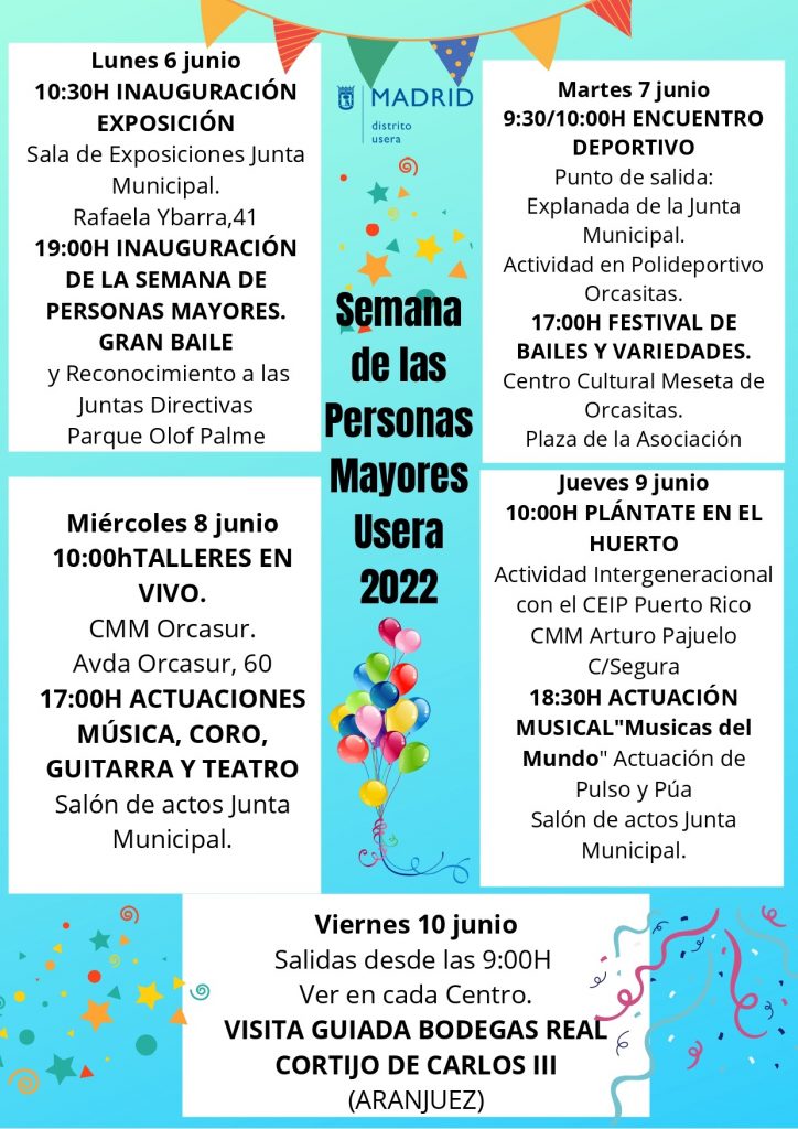 Cartel con la programación de la Semana de las Personas Mayores en Usera