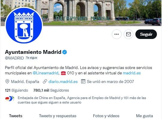 Cabecera de la cuenta de Twiter del Ayuntamiento de Madrid