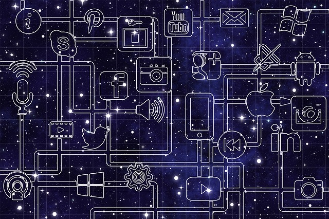 Redes y símbolos de conexiones con fondo del universo