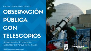Cartel de la observación pública con telescopios