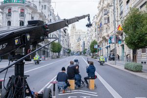 Rodaje de la película 'Todos los nombres de Dios', en Gran Vía. Imagen: Madrid Film Office