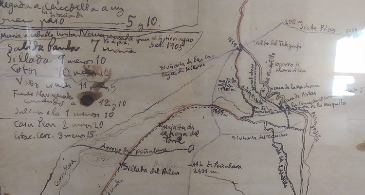 Mapa manuscrito de viaje