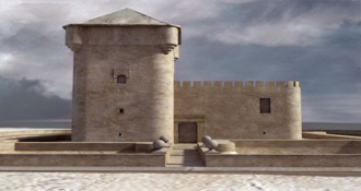 Recreación del castillo de la Alameda cuando conservaba su torre de homenaje