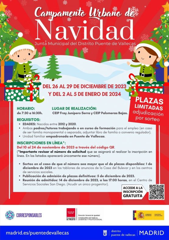 Cartel informativo del campamento urbano de Navidad organizado en Puente de Vallecas