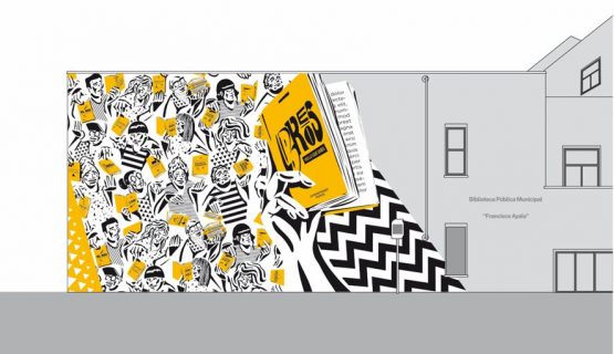 Boceto del mural 'Patrón positivo' en la fachada de la Biblioteca Pública Francisco Ayala de Vicálvaro