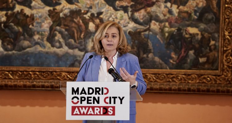 Un momento de la intervención de la Vicealcaldesa, Inma Sanz en la ceremonia de entrega de la segunda edición de los galardones Madrid Open City