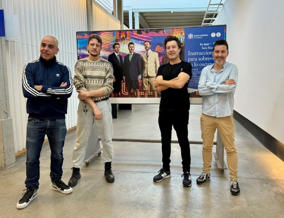 Acto de presentación de este martes en Naves del Español, con (de izquierda a derecha) Chiqui Carabante, Pablo Peña (música en directo), Font García y Juan Vinuesa