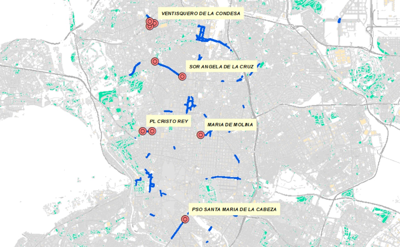 Plano con los puntos donde se instalarán paneles informativos