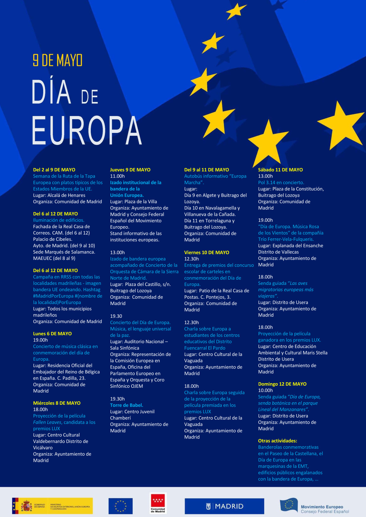 Agenda de actividades con motivo de la celebración del Día de Europa