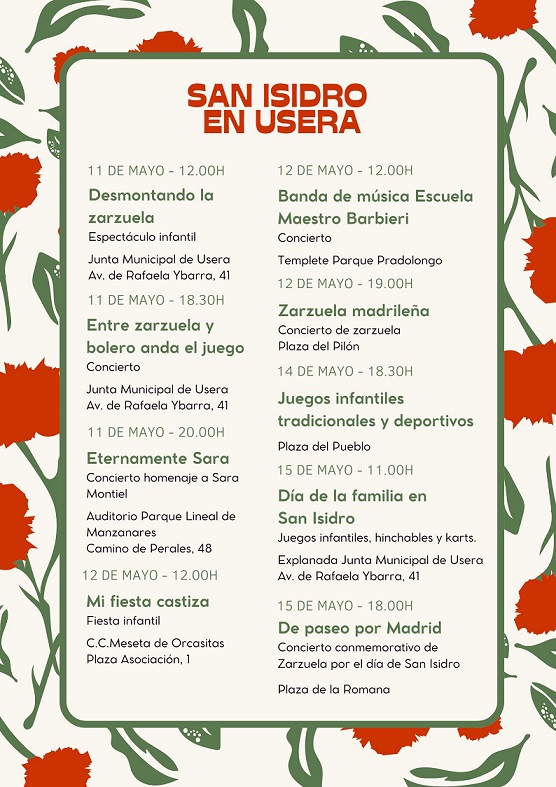 Cartel con las actividades previstas para San Isidro en Usera