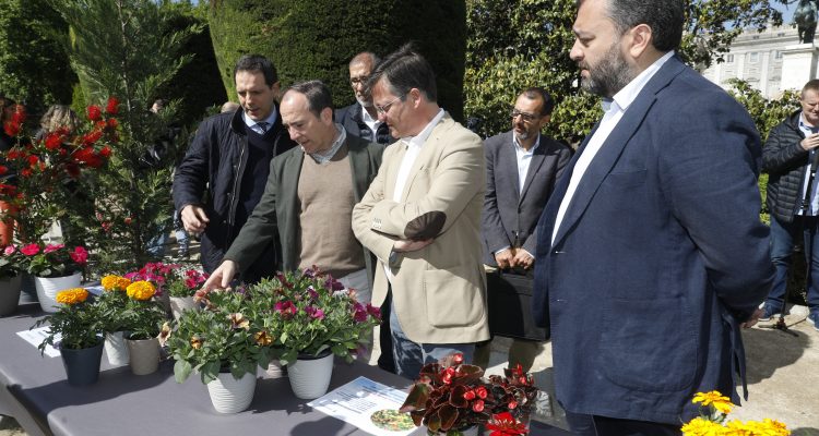 Carabante, Martínez Páramo y Segura en la plantación de flores que se ha realizado en la plaza de Oriente