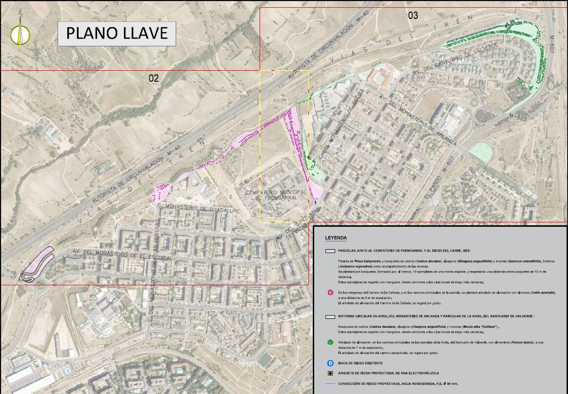 Plano de las plantaciones en la avenida del Santuario de Valverde y calles aledañas