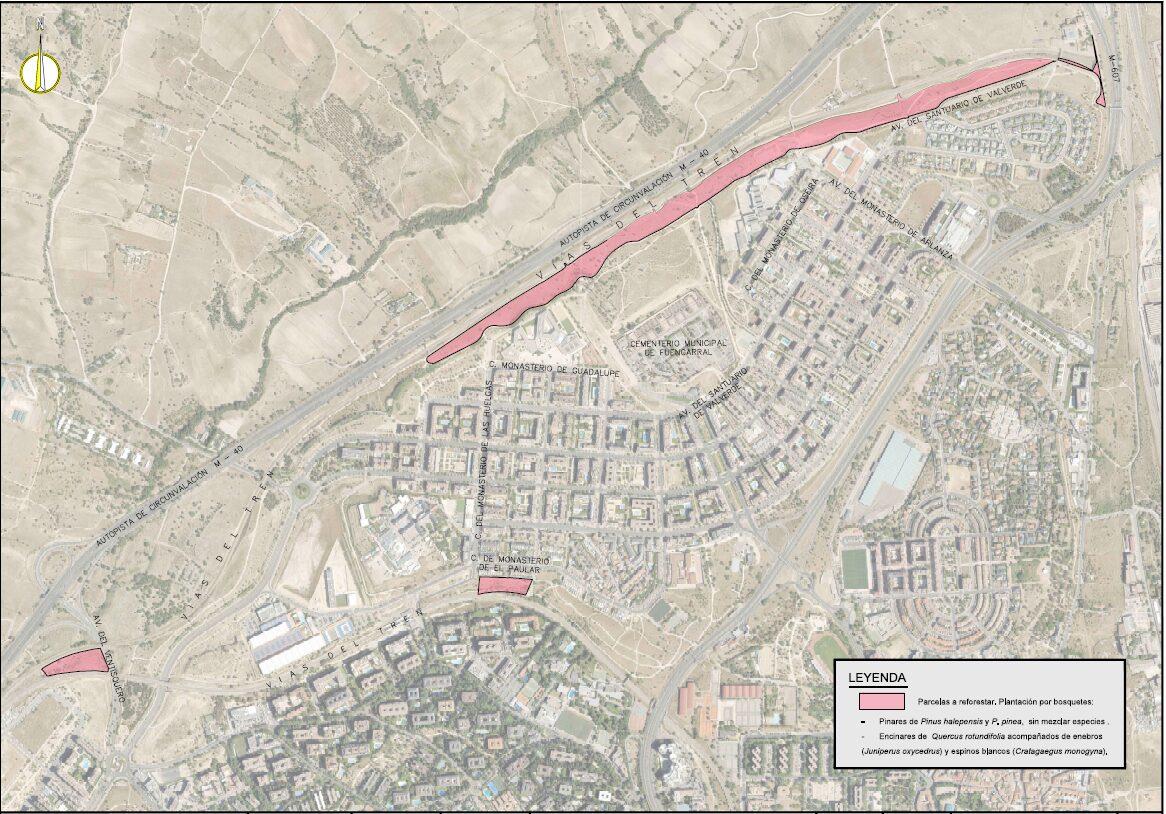 Plano de las parcelas a reforestar en Montecarmelo